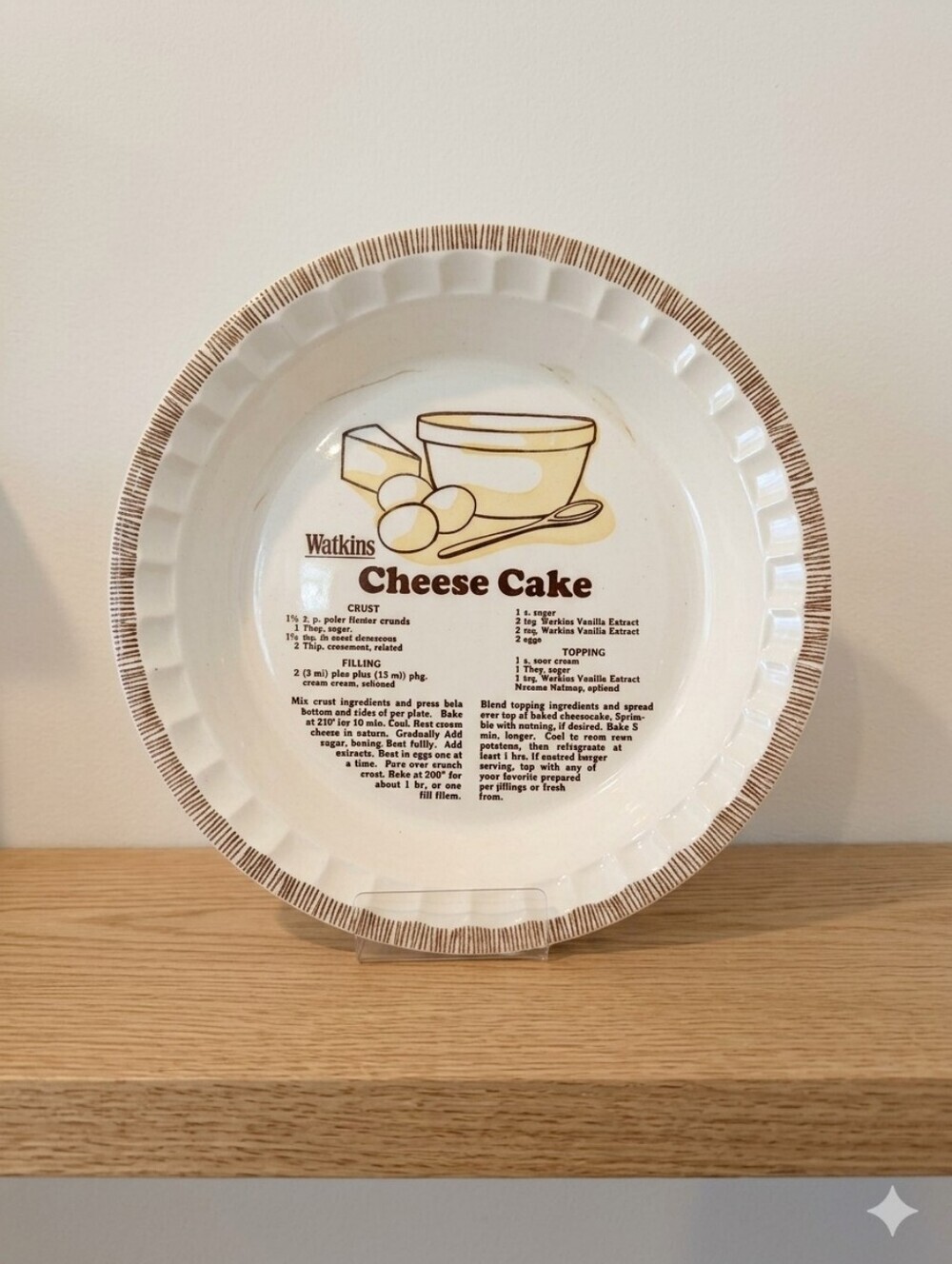 Vintage Watkins “Cheese Cake” Recipe Pie Plate